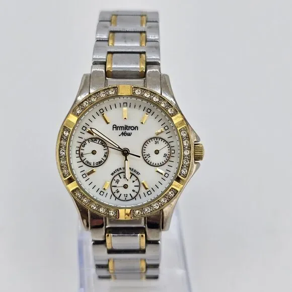 Armitron Women's Watch 31MM White‎ Dial Two Tone Bracelet 6.5