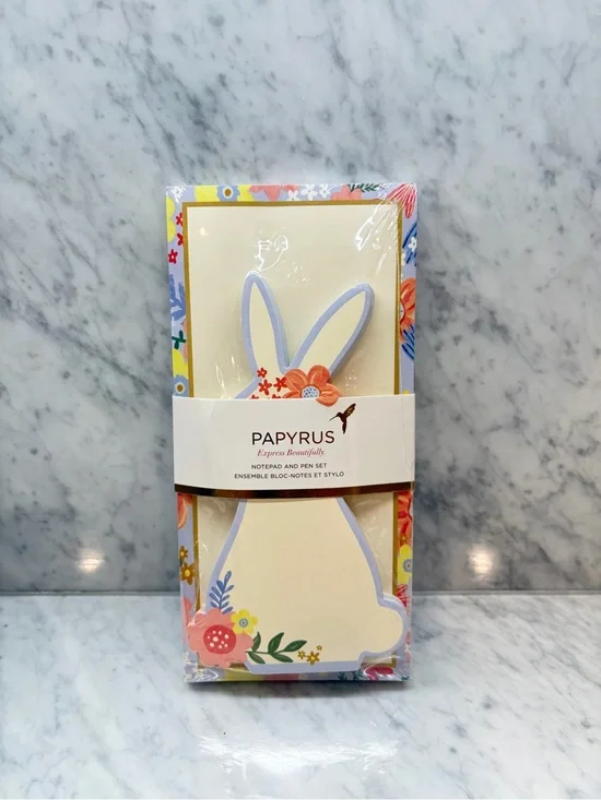 Papyrus Floral Bunny Notepad & Pen Set – New Sealed