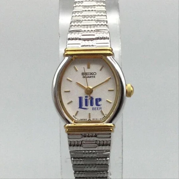 Seiko Miller Lite Beer Womens Watch 16mm Logo Dial 2Y01-5C09 New Battery 7.25