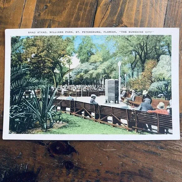1920s Vintage Postcard Williams Park Band Stand Music St Petersburg Florida FL