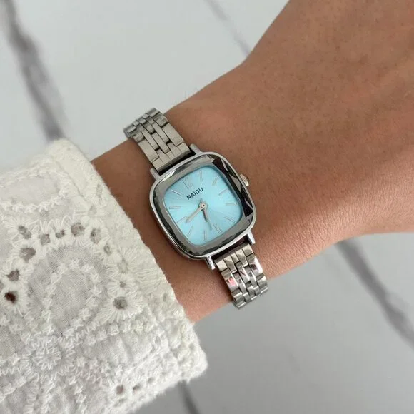 SKU0134 Retro Silver Blue Women Fashion Square Watch‎ Stainless steel + gift bag