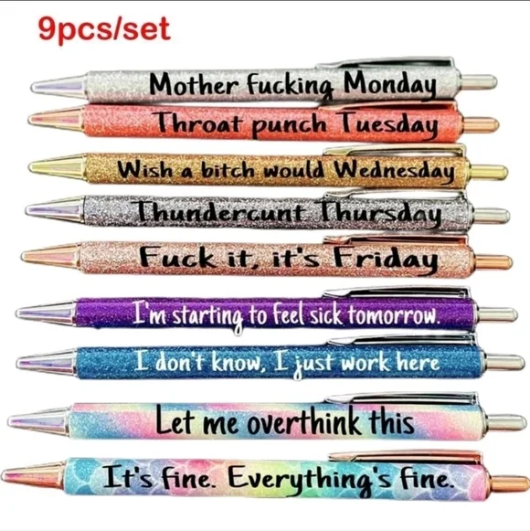 ✨️🖊 1 pen 🖊  choose day Funny 7 Days of Week Glitter black ink Ballpoint Pens