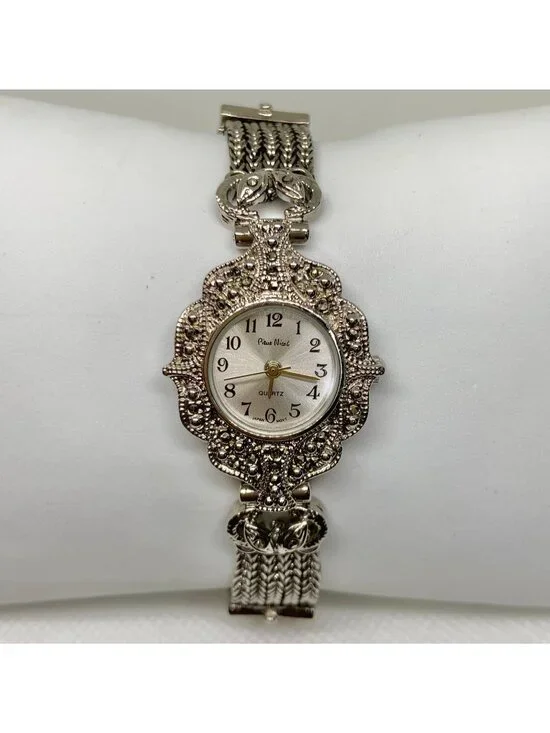 Pierre Nicol Marcasite silver tone women’s watch  23mm quartz 7.5” running