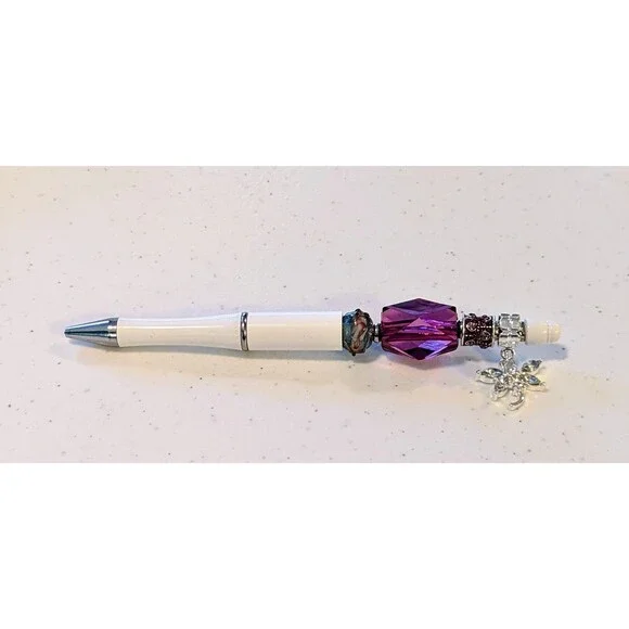 Beaded Pen - Purple with Dangle, Beaded, Gift Idea NEW