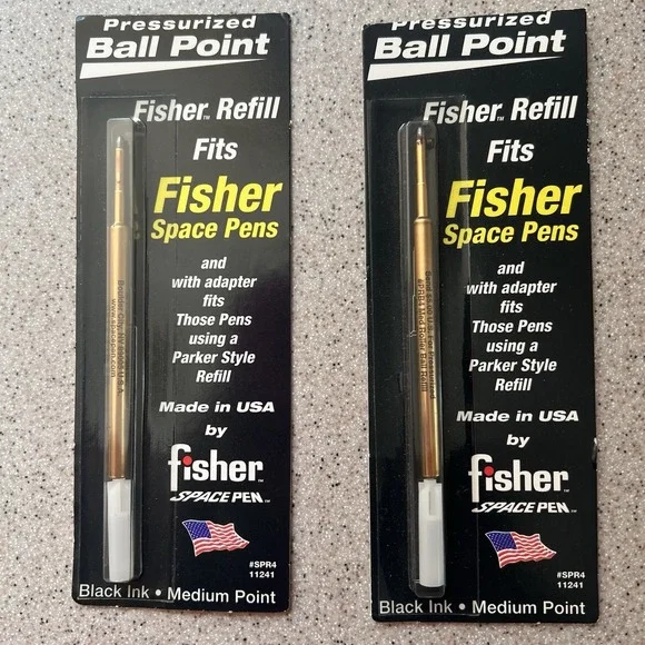 2 Fisher Space Pen Refill SPR4 Pressurized Cartridge Black‎ Ink Medium Point Vtg