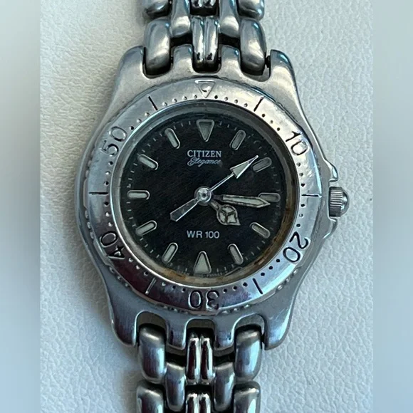 Citizen Elegance WR100 Vintage Watch Black Dial, Stainless Weight Bracelet