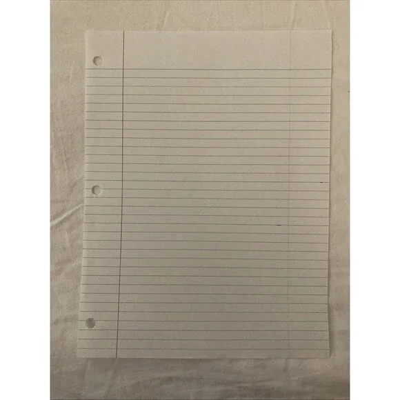 Unbranded 8”x10.5” College Ruled White Filler Paper | 3 Holes | 1 Sheet Only
