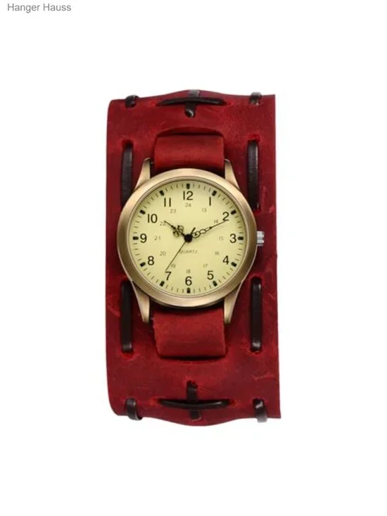 Vintage Leather Cuff Watch Punk Analog Quartz