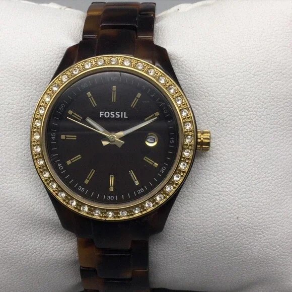 Fossil Stella Mini Womens Watch 31mm Fauxl Tortoise Crystals New Battery 6