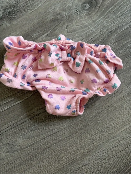 Baby Starters Pink Ruffle Diaper Cover with Bow and Metallic Floral Accents