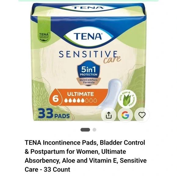 Tena Sensitive‎ Care Ultimate Absorbency Incontinence Pads for Women, 33 Count