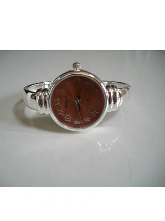 Geneva Silver Bracelet Watch with Brown Dial