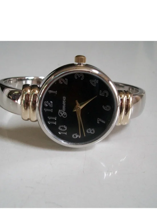Geneva Two-Tone Bangle Watch with Black Dial