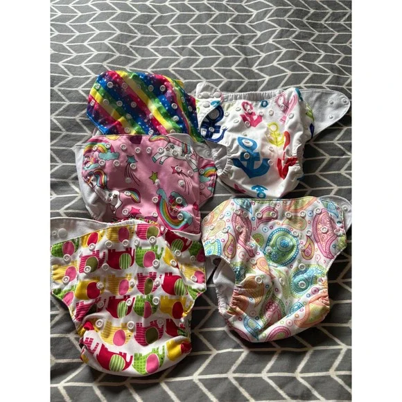 AlvaBaby Reusable Pocket Cloth Diapers Set of 5 with Inserts Multi Pattern Snaps