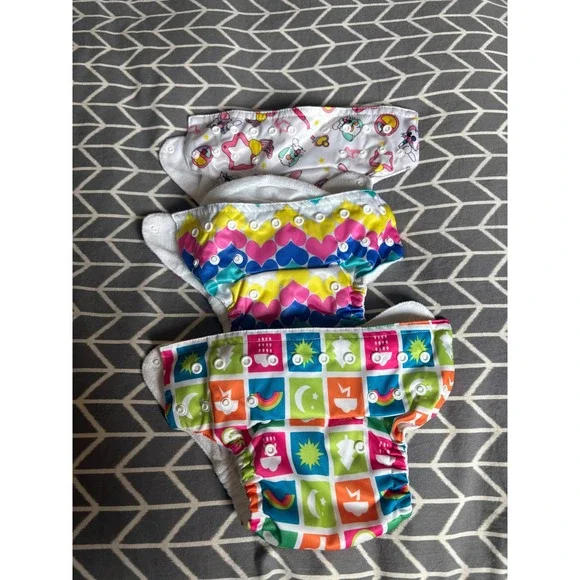 Sunbaby Pocket Cloth Diaper Set 3 Covers 3 Inserts Hearts Rainbow Sun Moon