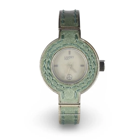Lucky Brand Analog Watch Women OS Teal Green‎ Leather 16/1017 Peace Sign Boho
