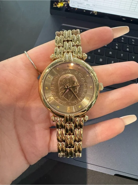 New Bellezza Gold-Tone Italian Lira Coin Analog Dial Dress Watch