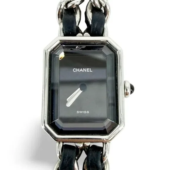Chanel Première Steel Black Leather Chain Watch