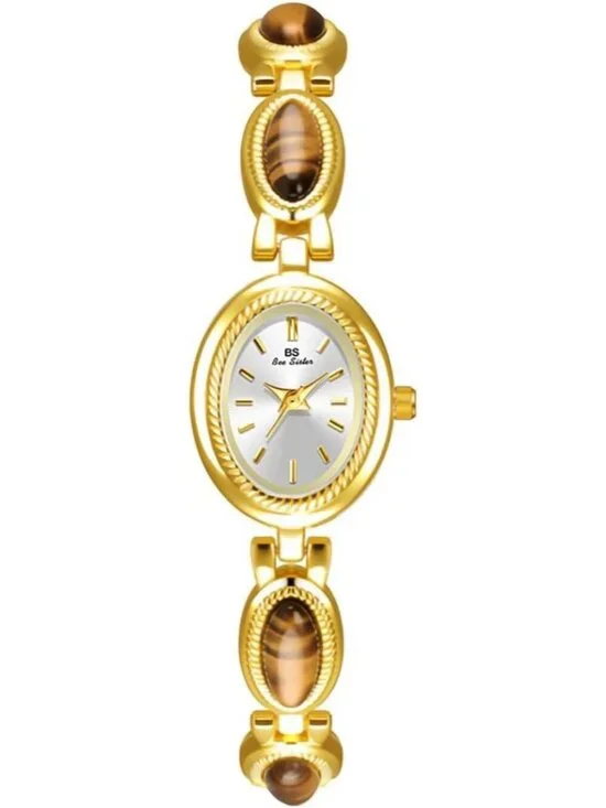 Women's Gold And Brown Analog Quartz Oval Dainty Vintage Bracelet Luxury Watch