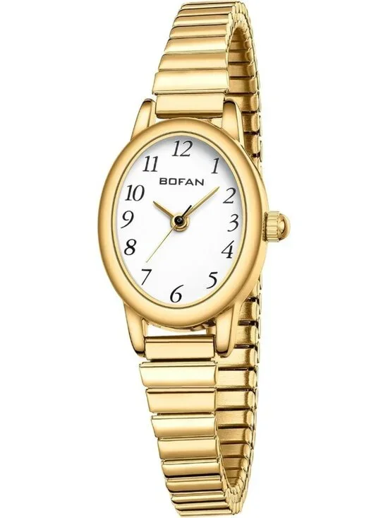 Women's Gold White Analog Quartz Stainless Steel Waterproof Bracelet Wrist Watch