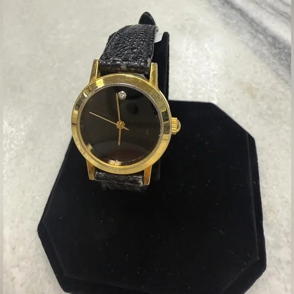 Movado Museum Black and Gold Watch