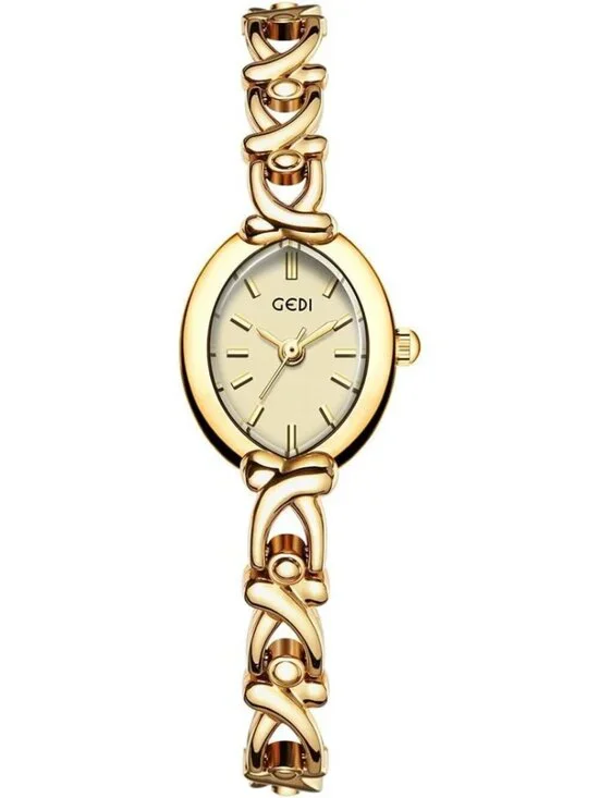 Womens Gold Analog Quartz Alloy Steel Oval Roman Numeral Number Bracelet Watch