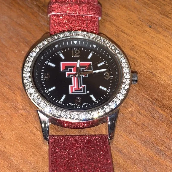 FTH Texas Tech Ladies Watch Crystals Bling Glitter Band TT Logo New Battery Gift