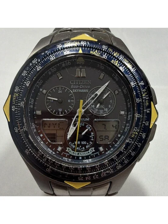 Citizen Eco-Drive Skyhawk Blue Angels Titanium Chrono Slide Rule 45mm