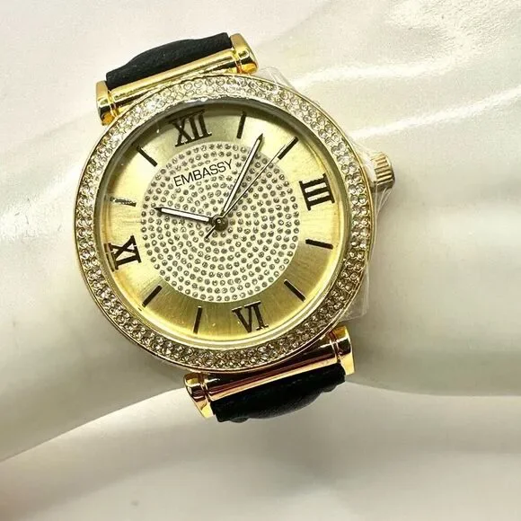 Embassy gold tone rhinestone watch