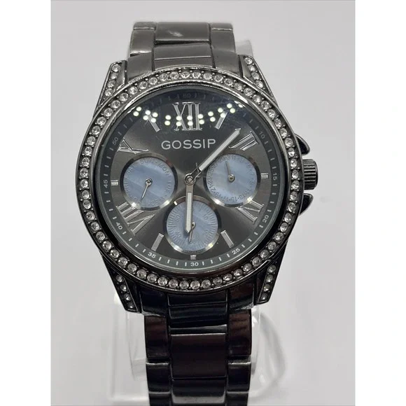 Gossip Women's‎ Quartz Watch GSP862 Brushed Gunmetal Rhinestones- New Battery