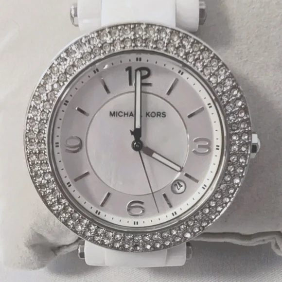 Michael Kors White and Silver Crystal Bezel Women's Watch