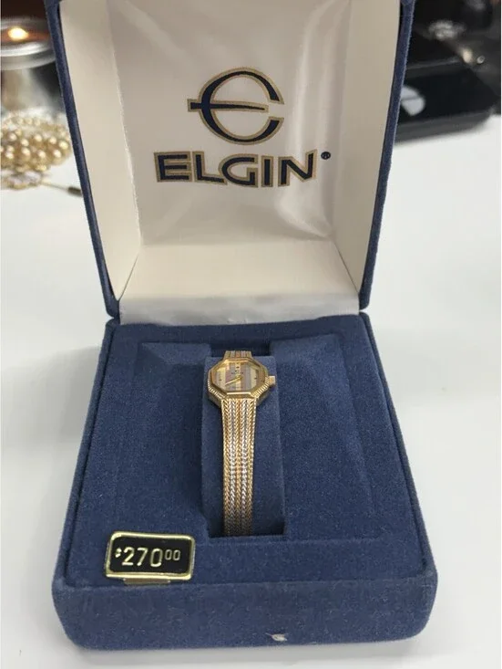 Vintage Elgin Trio-Color Octagon Case Quartz Ladies Watch NIB