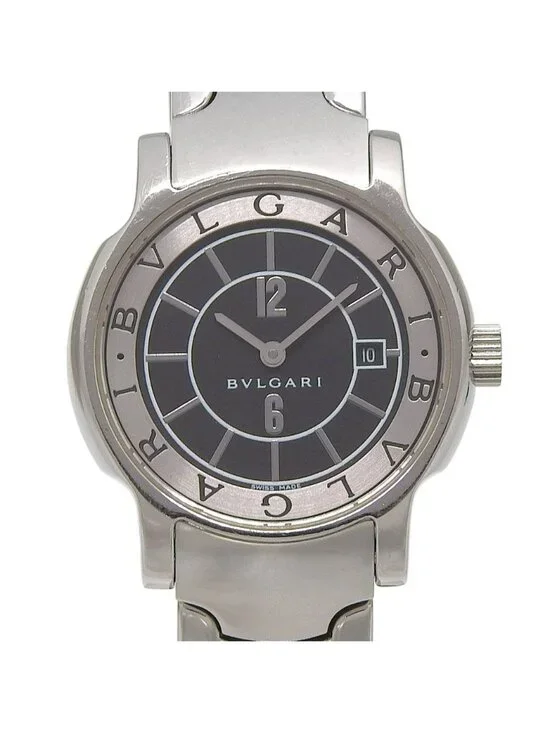 Bvlgari Solo Tempo Stainless Steel Quartz Analog Display Black Dial Watch