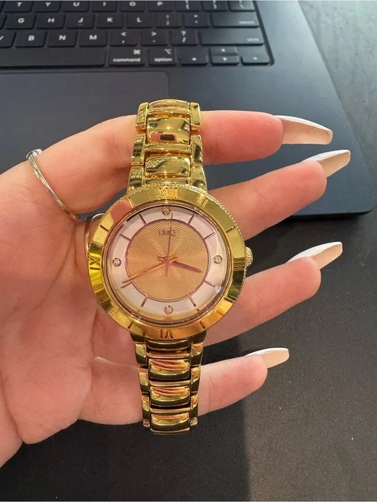 DMQ CZ Gold-Tone Quartz Analog Women's Watch