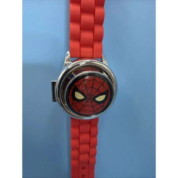 Spiderman Action Spinner Flip Cover LCD Kids Watch Red Band Accutime New Battery