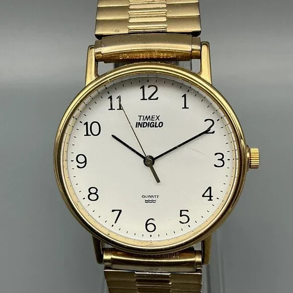 Vintage Timex Easy Reader Indiglo Mens Watch 34mm Gold Tone Stretch New Battery