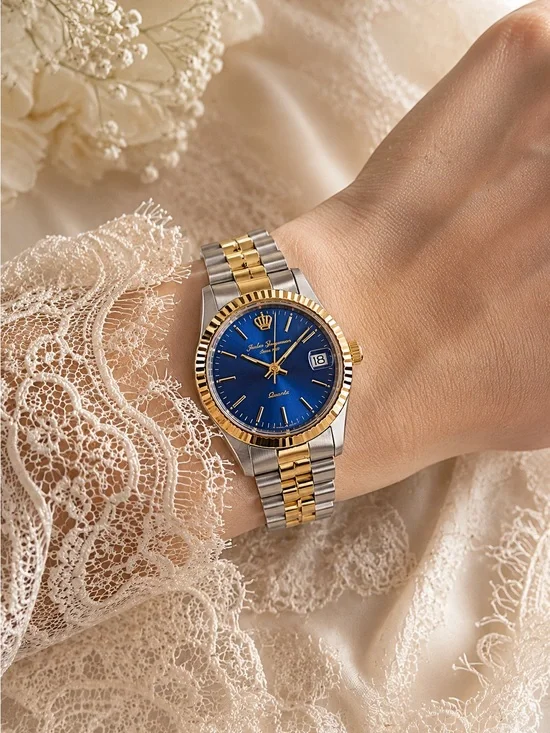 Two-Tone Gold & Silver Ladies Watch with Blue Dial
