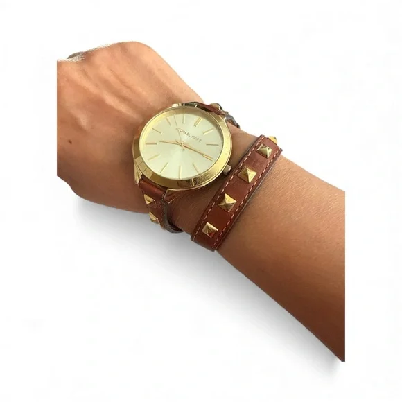 Michael Kors Gold-Tone Runway MK-2309 Watch Studded Wraparound Strap