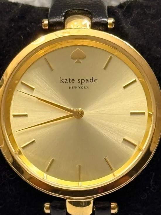 Kate Spade Black Leather Gold Stainless Steel Wrist Watch #21