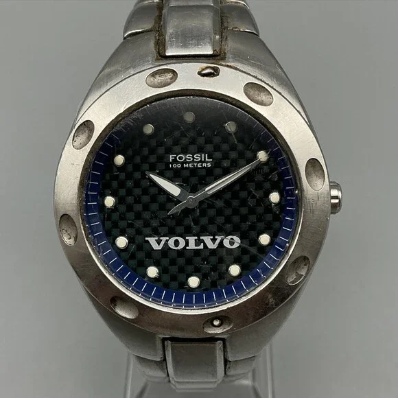 Fossil Volvo JR-5098 Mens Watch 39mm Black Dial Stainless Volvo New Battery 7.5