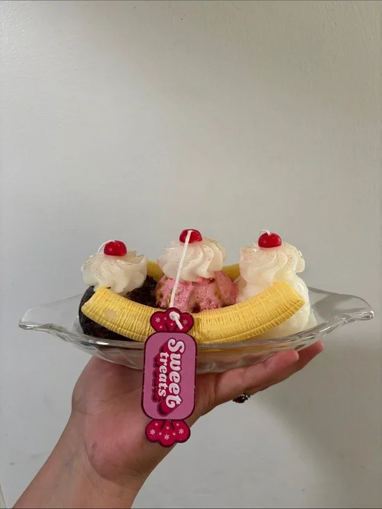 Banana Split Cake Topper — Yellow, Pink, White