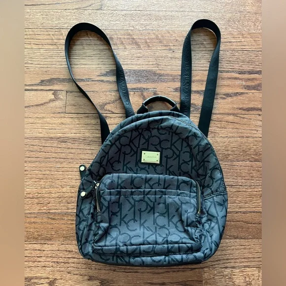 Calvin Klein Zipper CK Logo Black White & Gold‎ Hardware Lightweight Backpack