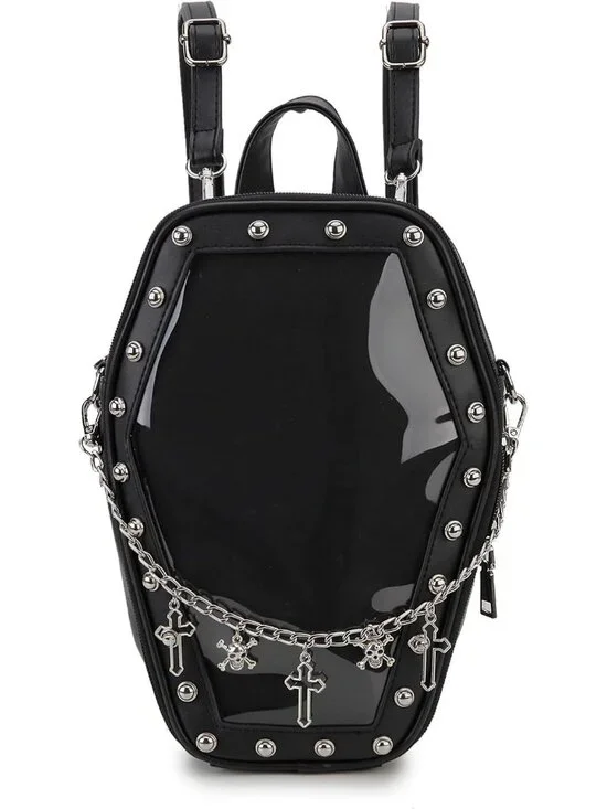 Women’s Black a Wing Gothic Coffin Purse Halloween PIN Imported Backpack Bag