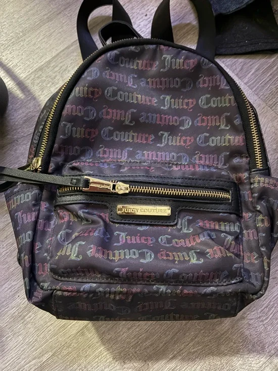 Juicy Couture Black Mini Backpack with Iridescent Logo Print