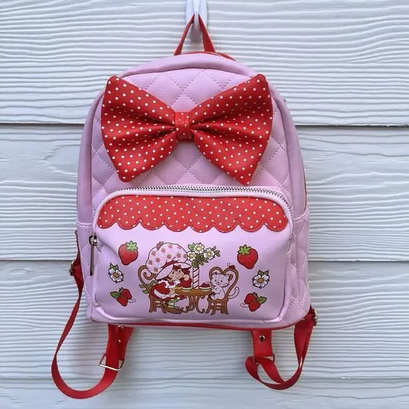 Strawberry Shortcake Mini‎ Backpack  Polka Dot Bow Quilted Bag Pink NEW 2024