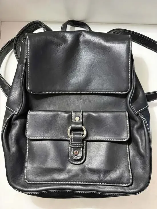 Perlina Black Soft Leather Backpack Daybag