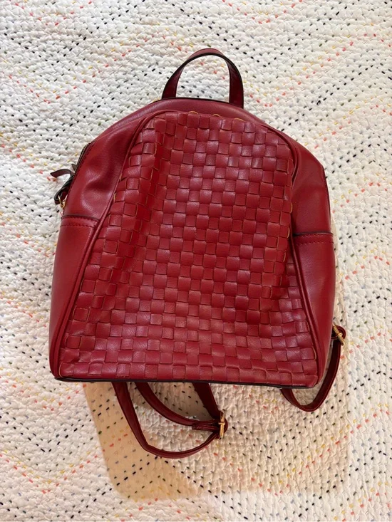 Woven Red Leather Backpack