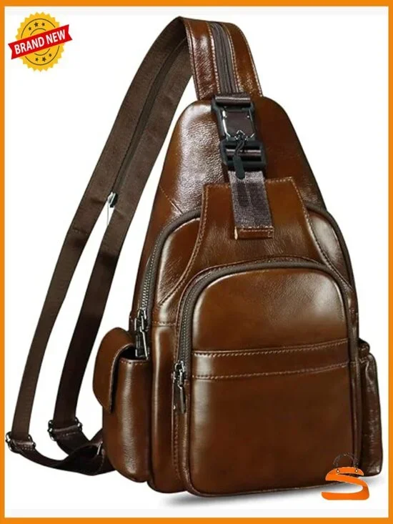 Genuine Leather Sling Backpack Crossbody Bag Large Capacity Handmade