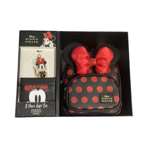 Bioworld Disney Minnie Mouse Mini Backpack Boxed Gift Set - Card Holder Keychain
