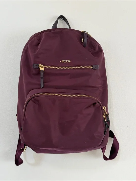 Tumi Men's Burgundy Nylon Backpack with Gold Hardware